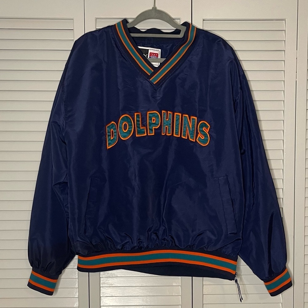 Rare Vintage Puma Miami Dolphins Navy Pullover Windbreaker